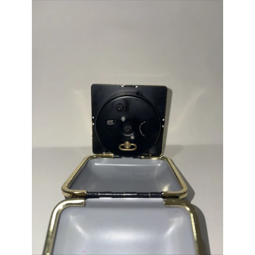 Vintage Bulova Travel Alarm Clock Manual Wind Up Clamshell Black Gold Tested